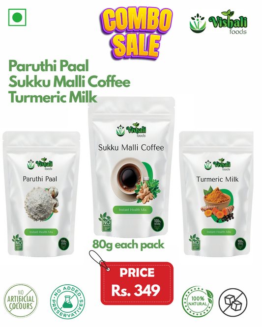 Immunity Booster Combo (Paruthi Paal + Sukku Malli Coffee + Tumerric Milk)80g/p