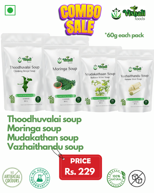 Soup Combo (Thoodhuvalai + Moringa + Mudakathan + Vazhaithandu)